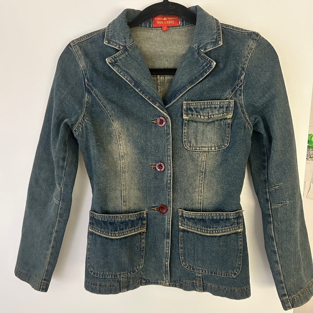 1990 Vivienne Westwood Indigo Denim Jacket with Burgundy Buttons